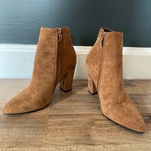 NWOT Light Brown Faux Suede Heeled Booties